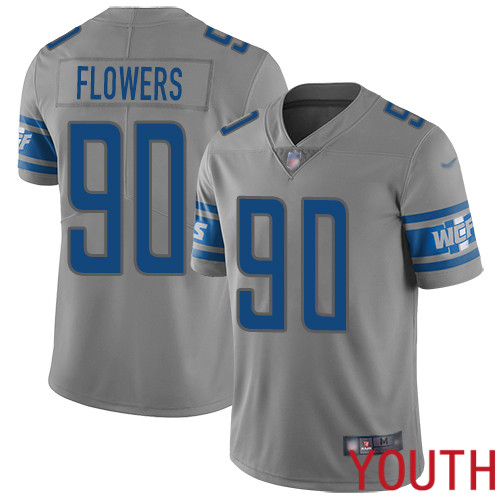 Detroit Lions Limited Gray Youth Trey Flowers Jersey NFL Football #90 Inverted Legend